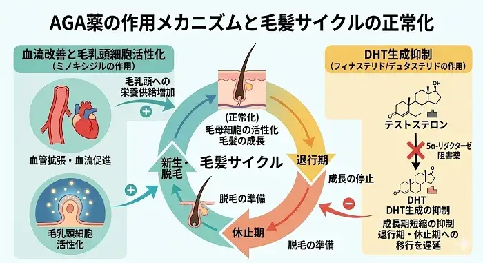 AGA薬の作用メカニズムを表す図解画像